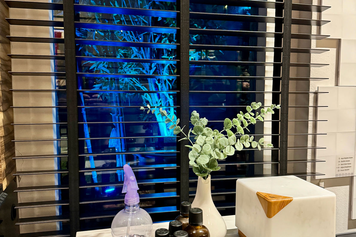 Smart lighting creating ambiance indoors with blue LED tones