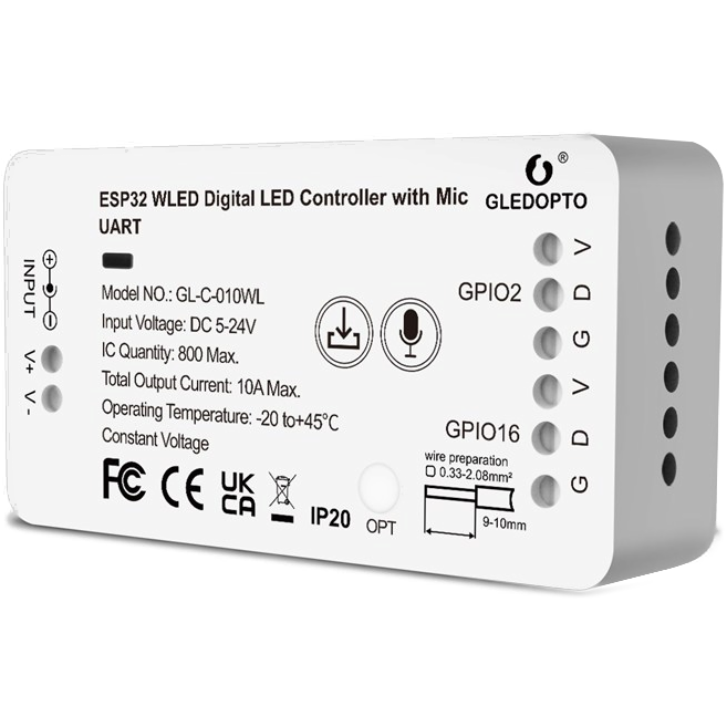 Gledopto ESP32 WLED Controller 10A with Mic