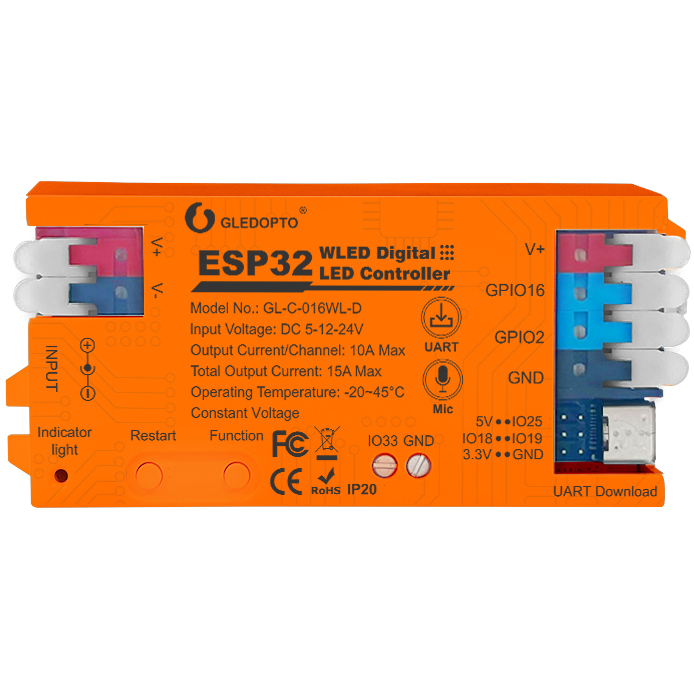 Gledopto ESP32 WLED Controller 15A with Mic (Type-C)