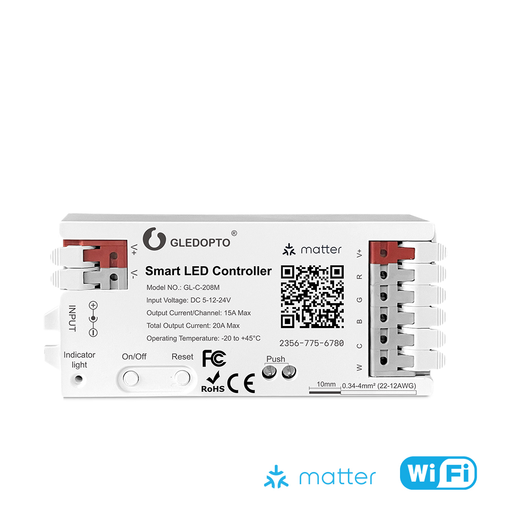 Gledopto GL-C-208M Matter WiFi RGB+CCT LED Controller 20A