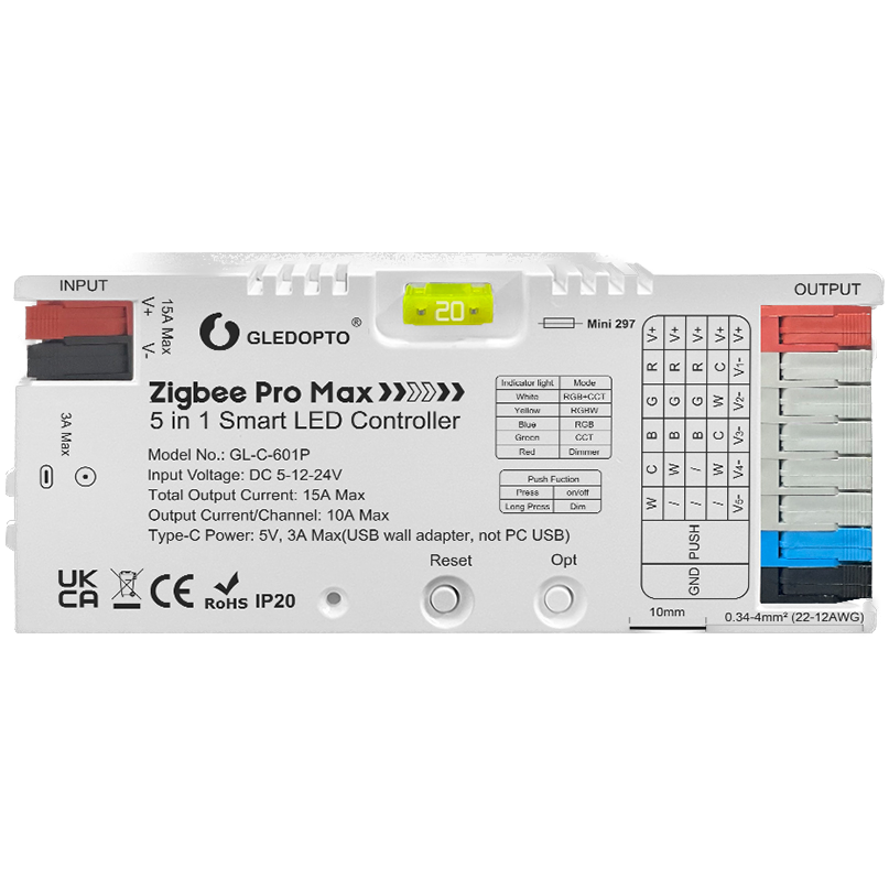 Gledopto Zigbee PRO+ New Gen 5-in-1 LED Controller 15A